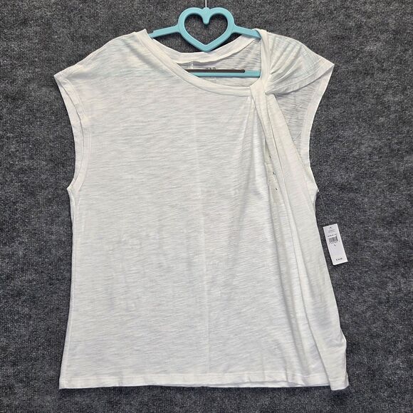 GAP Shirt Womens Large White Foreversoft Tee Draped Pleat Cap Sleeve Asymmetric - Picture 1 of 7
